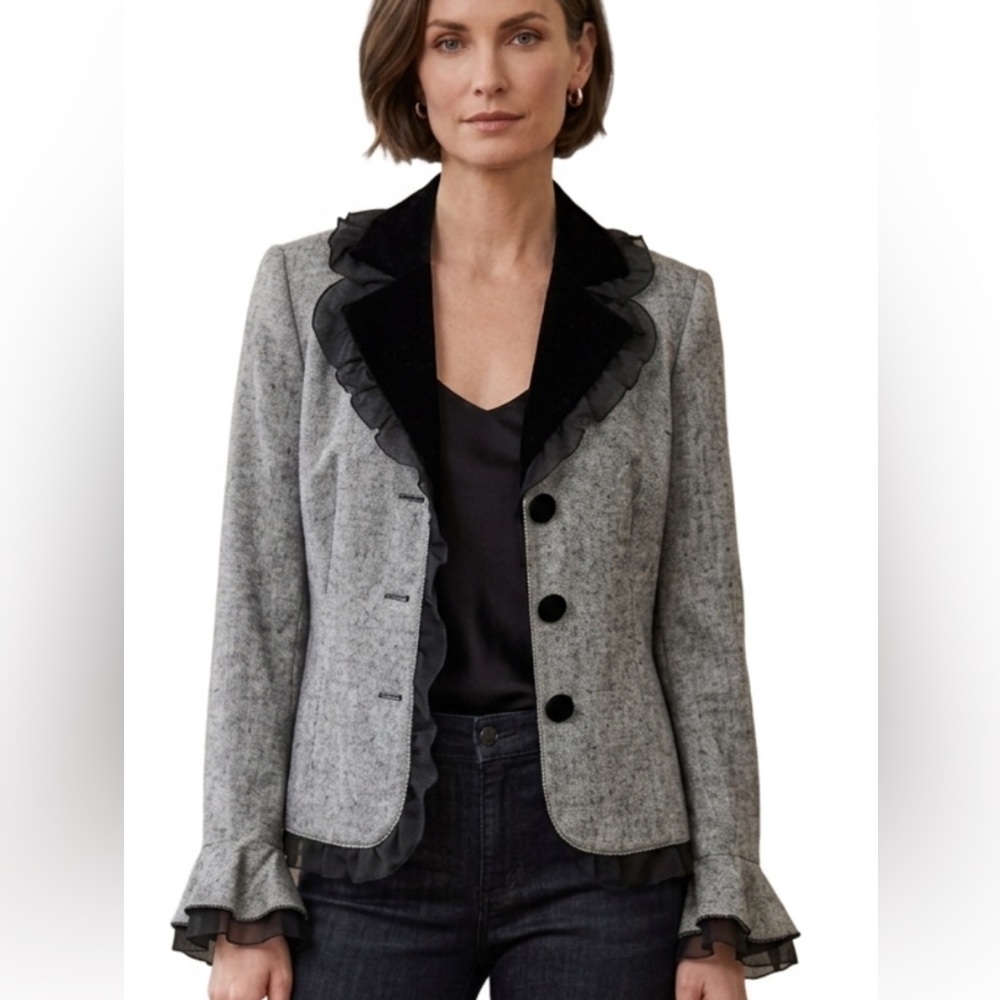 metrostyle Gray Jacket with Black Scalloped Trim size 8